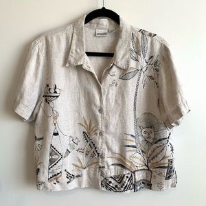 Linen cropped boxy fit button up shirt